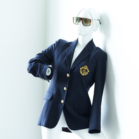 RALPH LAUREN Vintage Wool Blazer, Navy blue Gold Crown Crest, Size 4 P / 2 R - Picture 11 of 11